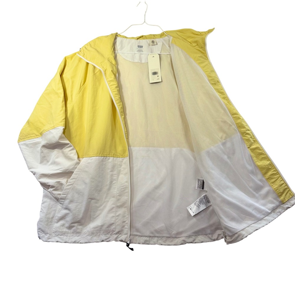 Levis Mens XL Windbreaker Jacket Yellow White Colorblock Hooded NWT